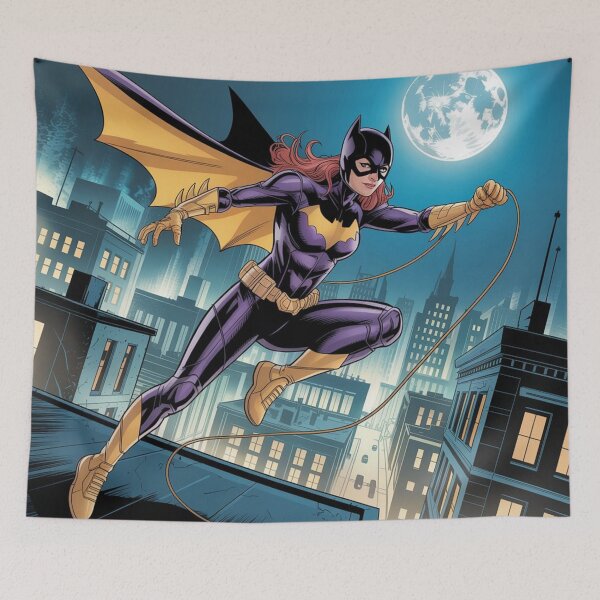 Item preview, Batgirl's Moonlit Grapple: Gotham's Purple Fury in Flight - DC Comics Fan Art designed and sold by Midnight Veil Designs.