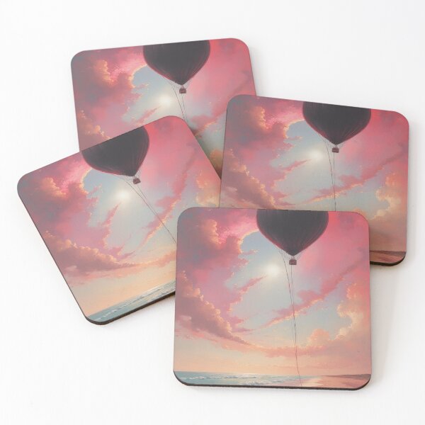Item preview, Hot air balloon over tranquil pink beach designed and sold by Mianku | Für das Leben.