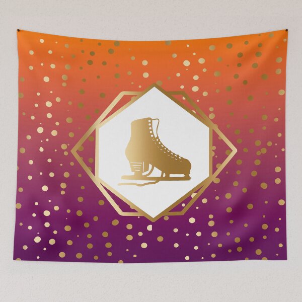 Item preview,  Gold Figure Skate with Gold Dots on Orange to Purple Gradient designed and sold by PD-Skating.