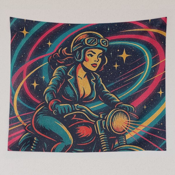 Item preview, Cosmic Biker - Synthwave Style and Star Travel designed and sold by JonelleTshirts.