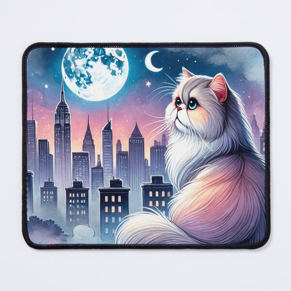 Item preview, Fluffy Persian Cat Under Moon Cityscape designed and sold by BigBlueArt.