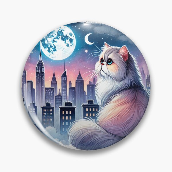 Item preview, Fluffy Persian Cat Under Moon Cityscape designed and sold by BigBlueArt.