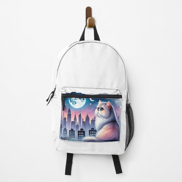 Item preview, Fluffy Persian Cat Under Moon Cityscape designed and sold by BigBlueArt.