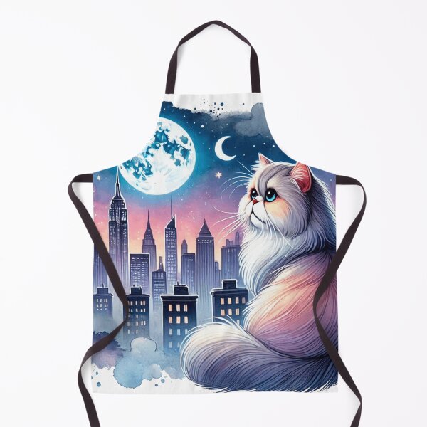Item preview, Fluffy Persian Cat Under Moon Cityscape designed and sold by BigBlueArt.
