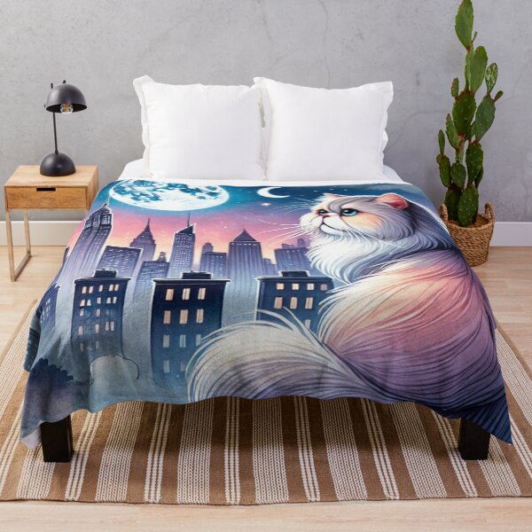 Item preview, Fluffy Persian Cat Under Moon Cityscape designed and sold by BigBlueArt.