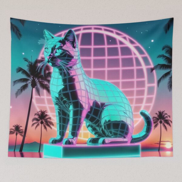 Item preview, Vaporwave Cat Statue – Neon Retro Synthwave Artwork designed and sold by Visualynx.