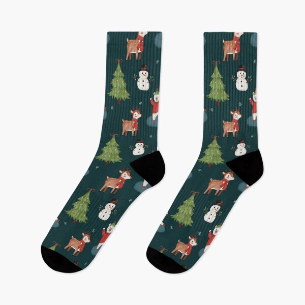 Item preview, Christmas Winter Pattern with Reindeer Snowman and Santa designed and sold by GoldenAcornArt.