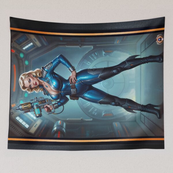 Item preview, The Blue Sentinel Eqyra Dovani Wielding The Vyrax-7 Stunning AI Concept Art by Xzendor7 designed and sold by Xzendor7 Digital Art Creations.