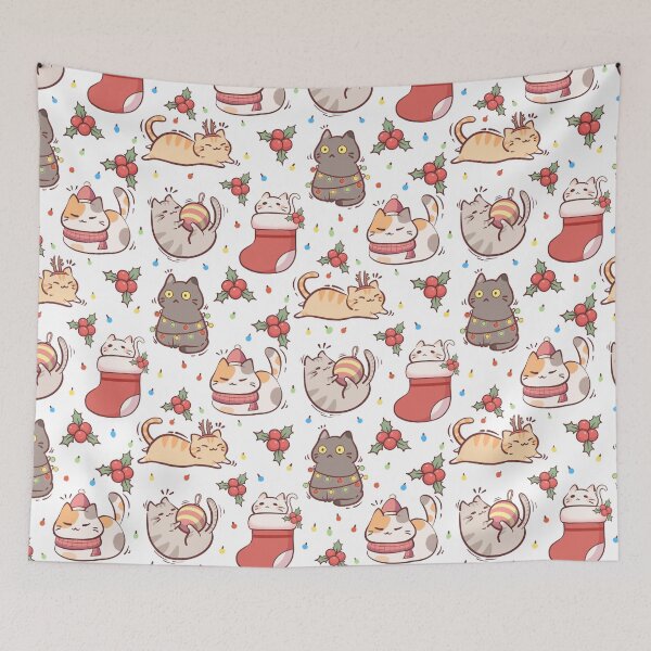 Item preview, Kawaii kitten Christmas pattern designed and sold by Aakanksha97.