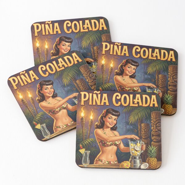Item preview, "PIÑA COLADA – PARADISE IN A GLASS!" Vintage 1950s Tiki Bikini Girl Poster designed and sold by Cozy-Old-Pub.