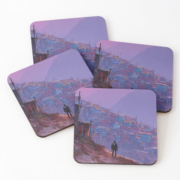 Item preview, Dystopian Favela Sunset Blimp | Colorful Mountainside Urban Sci-Fi designed and sold by MetroEnvision.