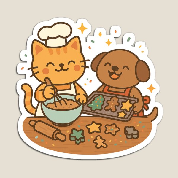 Aperçu de l'œuvre Cuisine de biscuits de Noël – Jolis motifs de chats et de chiens pour la pâtisserie de Noël créée et vendue par StyleLap.