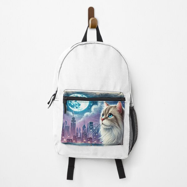 Item preview, Blue Eyed Longhair Siberian Cat Moon Cityscape designed and sold by BigBlueArt.