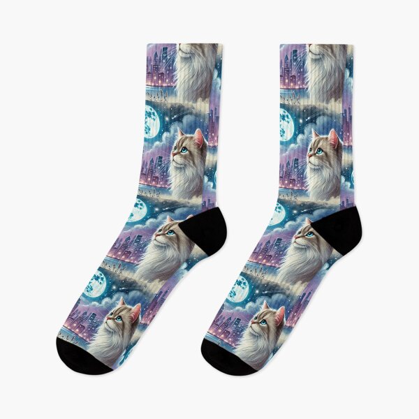 Item preview, Blue Eyed Longhair Siberian Cat Moon Cityscape designed and sold by BigBlueArt.