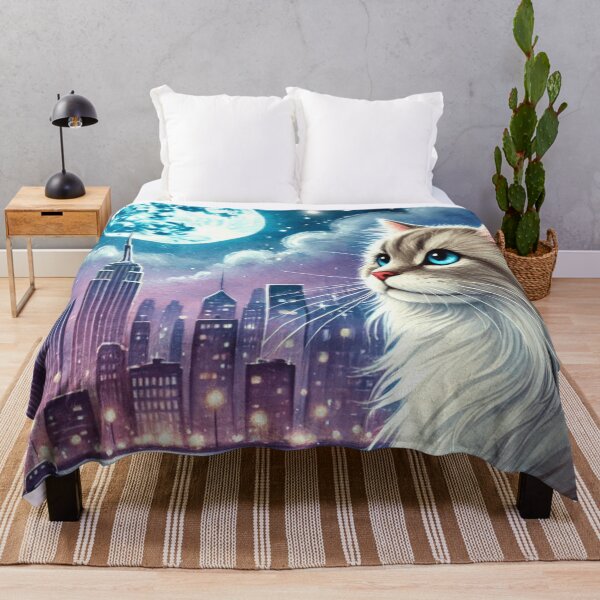 Item preview, Blue Eyed Longhair Siberian Cat Moon Cityscape designed and sold by BigBlueArt.