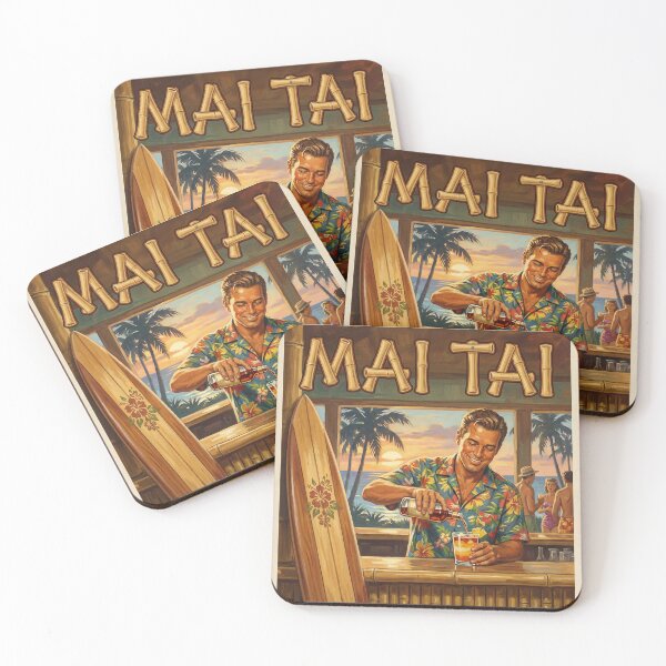 Item preview, "MAI TAI – ALOHA IN EVERY SIP!" Vintage 1950s California Surf Bar Poster designed and sold by Cozy-Old-Pub.