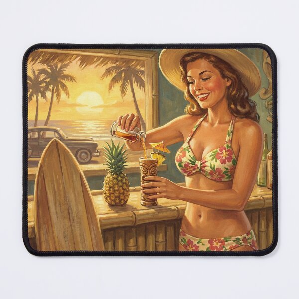 Item preview, "MAI TAI – ALOHA IN EVERY SIP!" Vintage 1950s California Surf Bikini Girl Poster designed and sold by Cozy-Old-Pub.