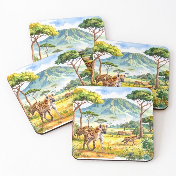 Item preview, Spotted Hyena Watercolor Illustration in African Savannah designed and sold by Rutvain.