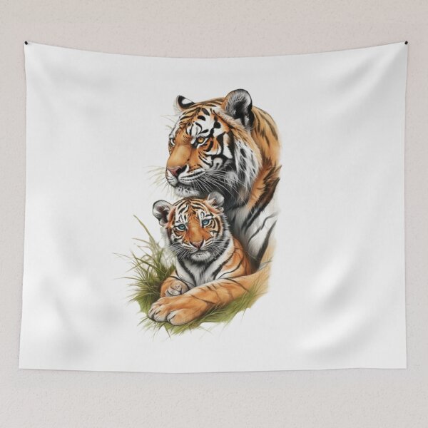 Item preview, Mother Tiger and Baby Realistic Color Illustration designed and sold by CHRIST5000.