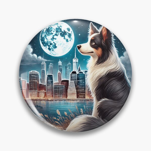 Item preview, Border Collie Dog Looking At Moon City Skyline designed and sold by BigBlueArt.