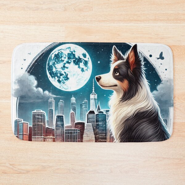 Item preview, Border Collie Dog Looking At Moon City Skyline designed and sold by BigBlueArt.