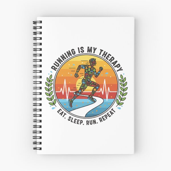 Aperçu de l'œuvre Courir, c'est ma thérapie. Sunset Runner – Manger, dormir, courir, recommencer. Motivation fitness. Design créée et vendue par Cloud-Riders.