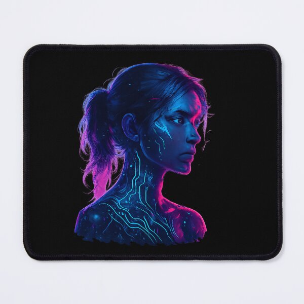 Item preview, Neon Circuit Soul – Cyberpunk Woman with Glowing Tech Tattoos Portrait designed and sold by AddictiveDesign.