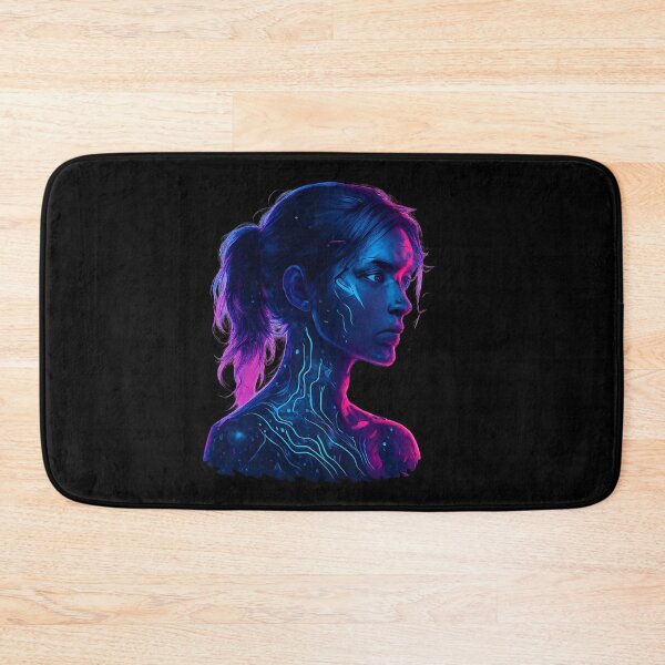 Item preview, Neon Circuit Soul – Cyberpunk Woman with Glowing Tech Tattoos Portrait designed and sold by AddictiveDesign.