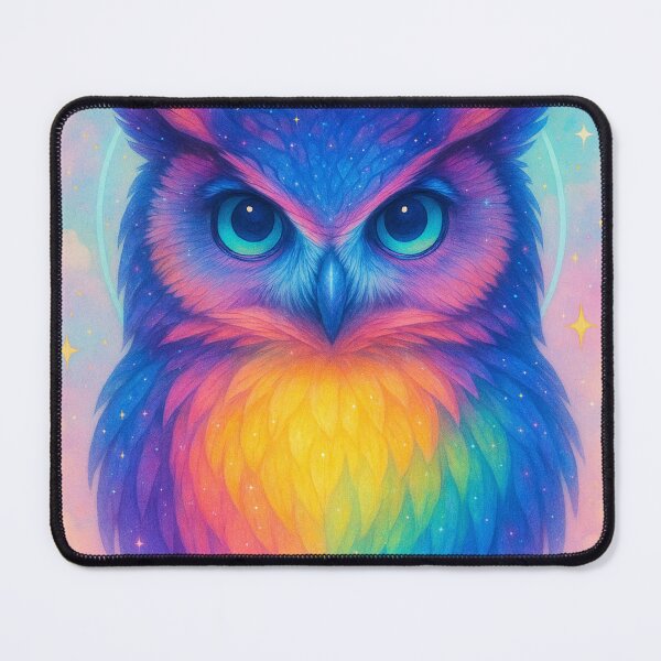 Item preview, Cosmic Rainbow Owl – Colorful Fantasy Owl Art – Vibrant Galaxy Bird Illustration designed and sold by GoldenDreamGallery.