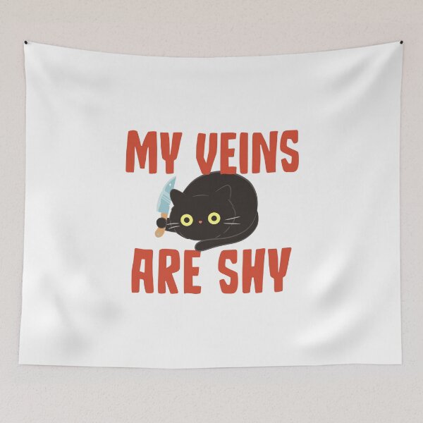 Item preview, Veins Are Shy Cat Knife Funny T-Shirts Hoodies Pins Stickers Magnets Mugs Phlebotomist Find My Veins Bloodwork Chronic Illness Humorous Tees Gifts designed and sold by ChronicillnessT.