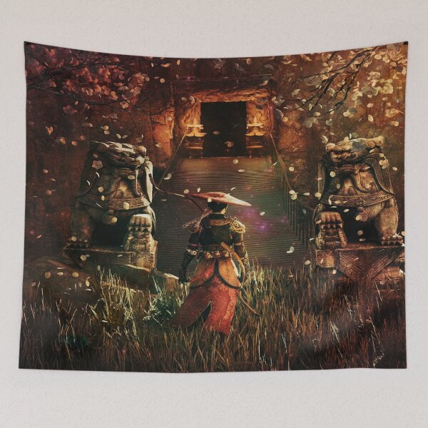 Item preview, Mystic Samurai Temple Under Moonlight — Japanese Fantasy Art designed and sold by Vintage by Kaya.