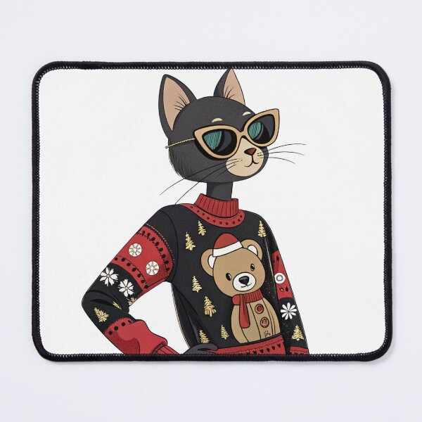 Item preview, Stylish Black Cat in Luxury Christmas Sweater – Cute Holiday Fashion Snowman Design by Vivo Studio designed and sold by VivoStudio.