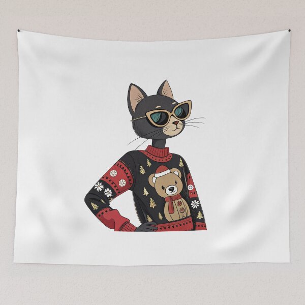 Item preview, Stylish Black Cat in Luxury Christmas Sweater – Cute Holiday Fashion Snowman Design by Vivo Studio designed and sold by VivoStudio.