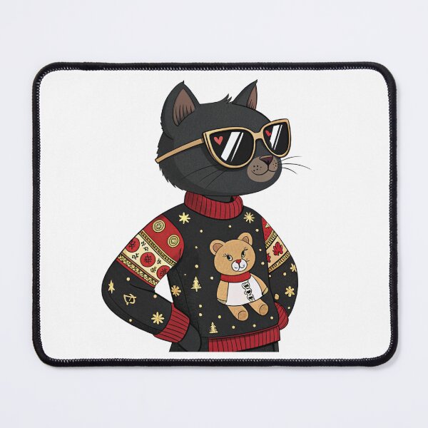 Item preview, Stylish Black Cat in Christmas Sweater – Cute Holiday Cat Art by Vivo Studio designed and sold by VivoStudio.