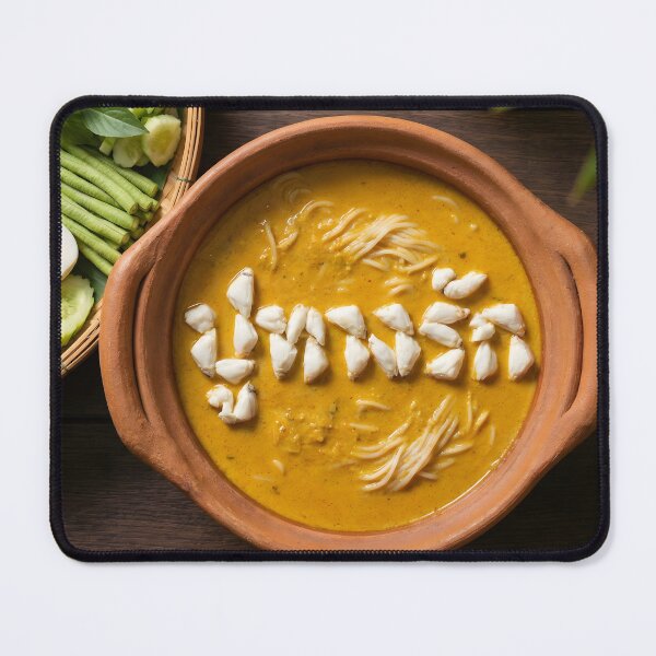 Item preview, Thai Rice Noodles with Crab Curry (Kanom Jeen Nam Ya Pu) Featuring Creative Crab Meat Typography designed and sold by mronsunday AI Art Studio.