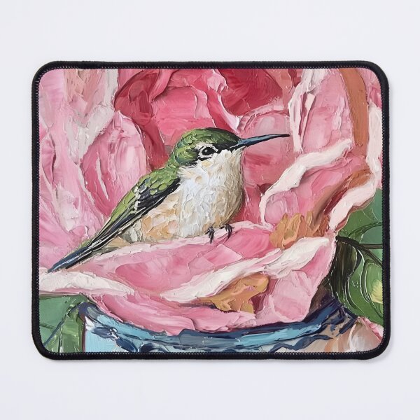 Item preview, Hummingbird sitting on a rose flower designed and sold by SophieClimaArt.
