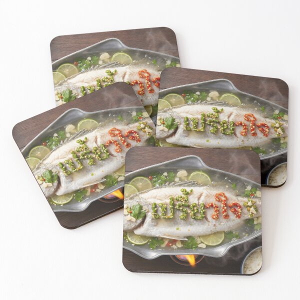 Item preview, Steamed Sea Bass with Lime and Chili (Pla Neung Manao) Featuring Edible Typography designed and sold by mronsunday AI Art Studio.