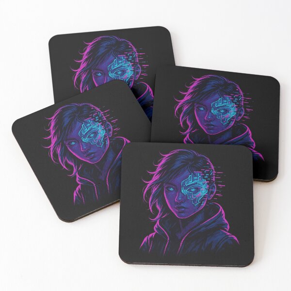 Item preview, Neon Hacker Girl – Fractured Hologram Cyberpunk Portrait designed and sold by AddictiveDesign.
