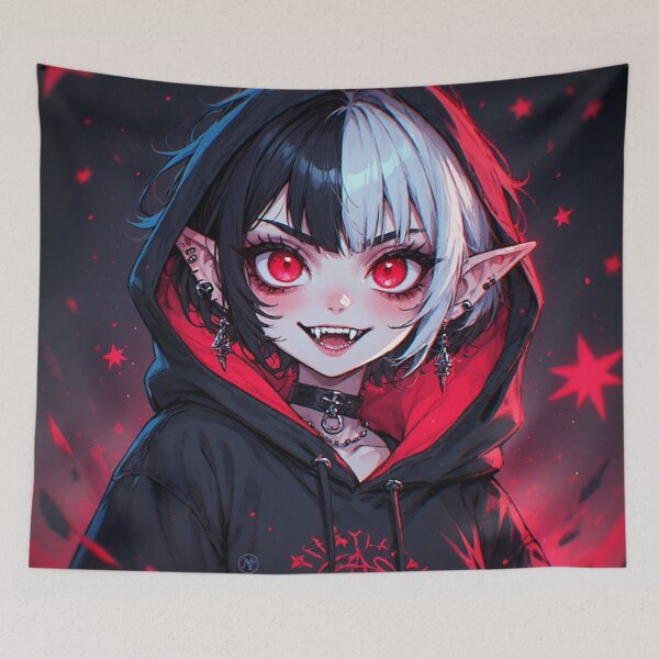 Item preview, “Kawaii Demon Girl With Glowing Red Eyes – Cute Devil Anime Art by NegarTv Designs” designed and sold by NegarTv Designs.