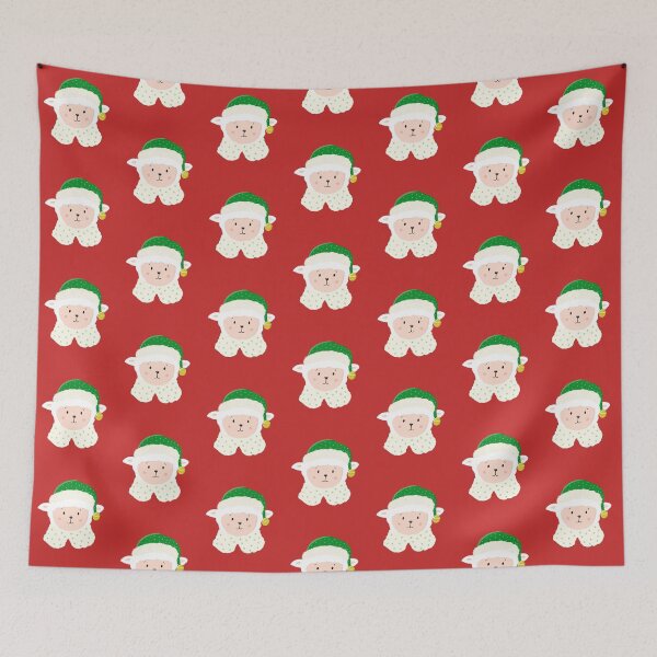 Item preview, Christmas Baby Sheep Wearing Festive Elf Hat And Collar designed and sold by brodyquixote.