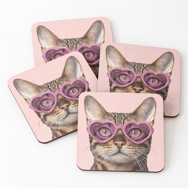 Item preview, Cool Cat Wearing Pink Heart Sunglasses Pop Art designed and sold by EL-Lebedenko.