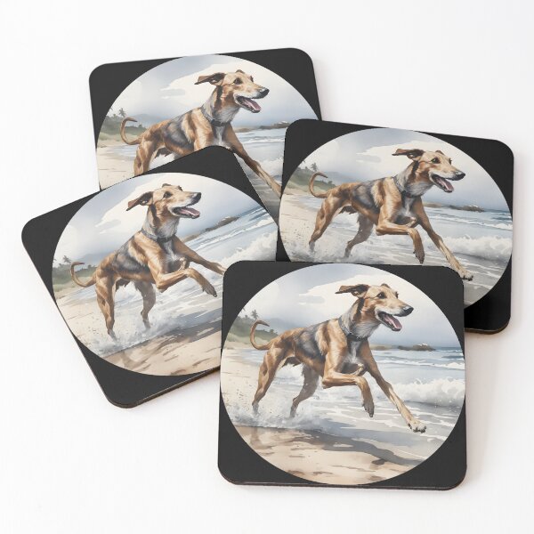 Item preview, Happy Lurcher Running Along The Shore designed and sold by jamesgerardking.