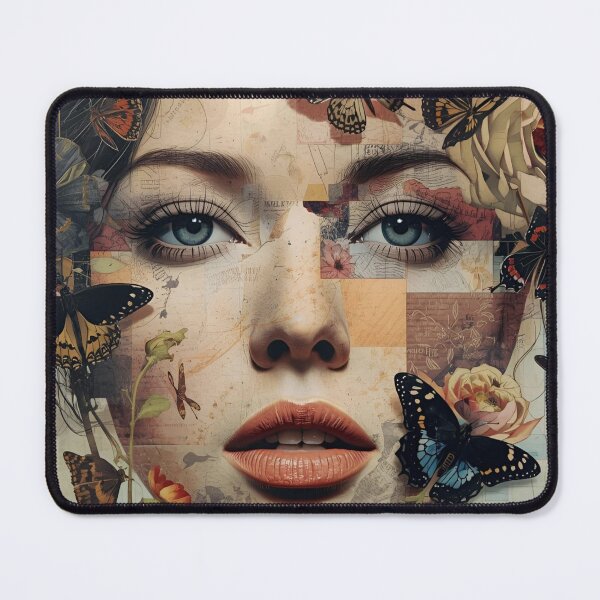 Item preview, Surreal Collage Portrait of a Woman with Butterflies and Flowers designed and sold by CosmicCutouts.