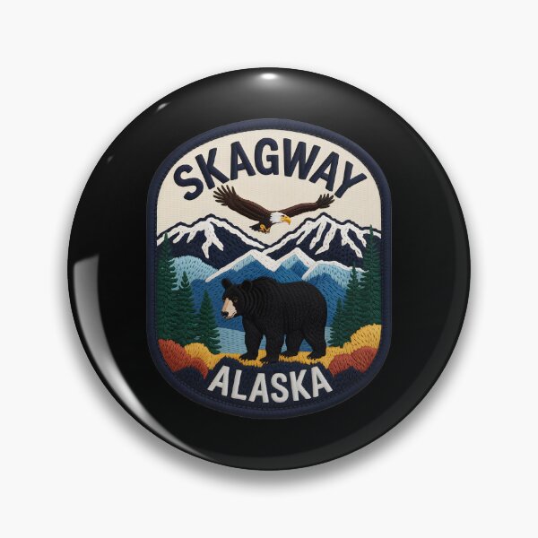 Item preview, Alaska Skagway – Wildlife Mountain Adventure Emblem designed and sold by JessArty ⭐⭐⭐⭐⭐.