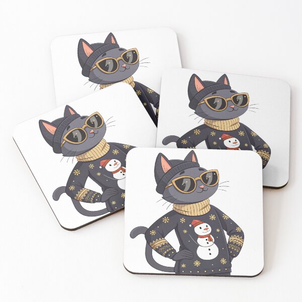 Item preview, Cool Black Cat in Snowman Christmas Sweater – Cute Winter Holiday Art by Vivo Studio designed and sold by VivoStudio.