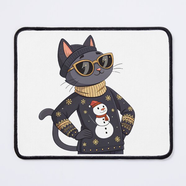 Item preview, Cool Black Cat in Snowman Christmas Sweater – Cute Winter Holiday Art by Vivo Studio designed and sold by VivoStudio.