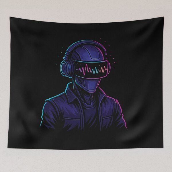 Item preview, Android DJ – Cyberpunk Neon Holographic Visor Portrait designed and sold by AddictiveDesign.