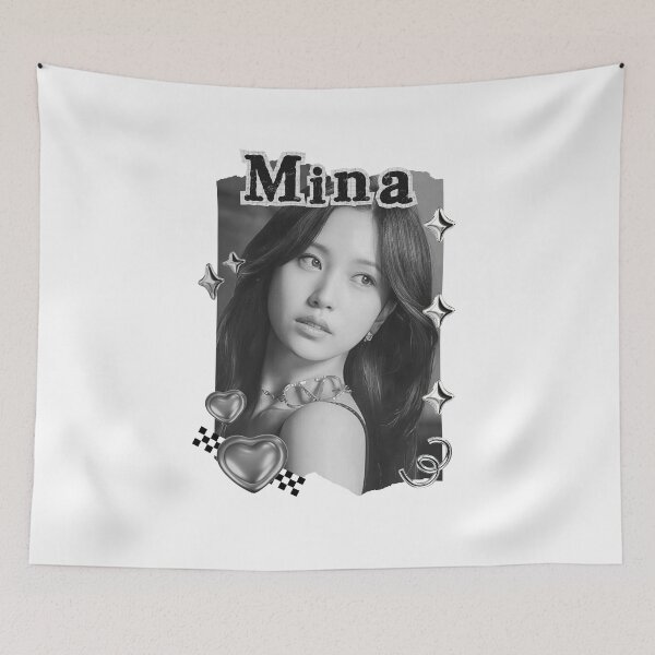 Item preview, TWICE Mina Kpop Girl group K-music south korean girl group Black and White Collage Digital Art Portrait designed and sold by AJUNICE STUDIO.