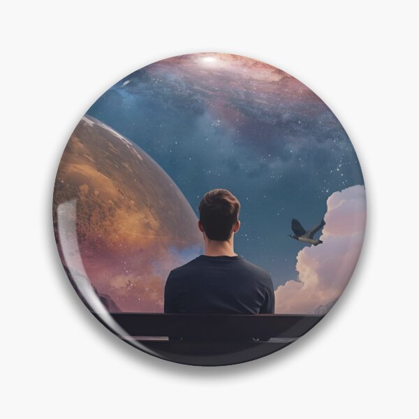 Item preview, Man Sitting on Bench Gazing at Cosmic Galaxies designed and sold by CosmicCutouts.