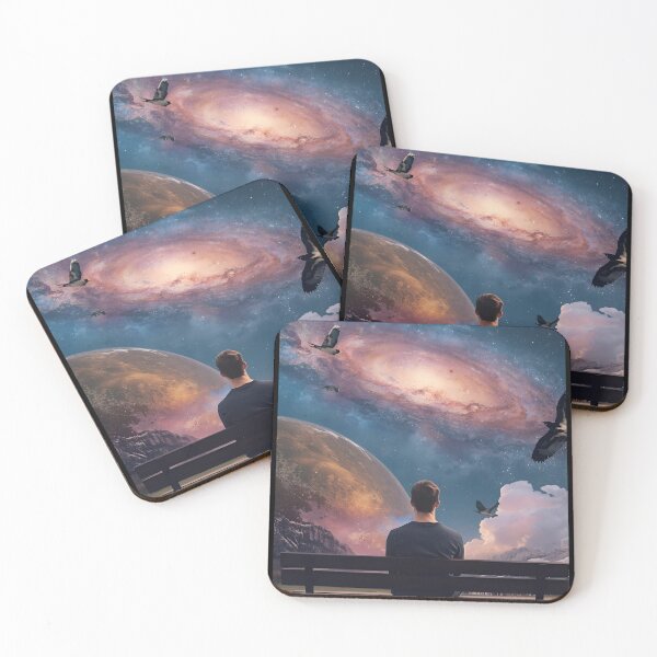 Item preview, Man Sitting on Bench Gazing at Cosmic Galaxies designed and sold by CosmicCutouts.